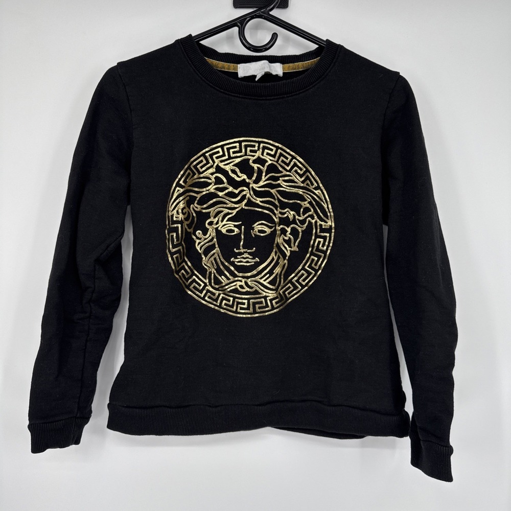 Versace Collection Sweatshirt Black Gold Foil Print 100% Cotton Pullover Women L